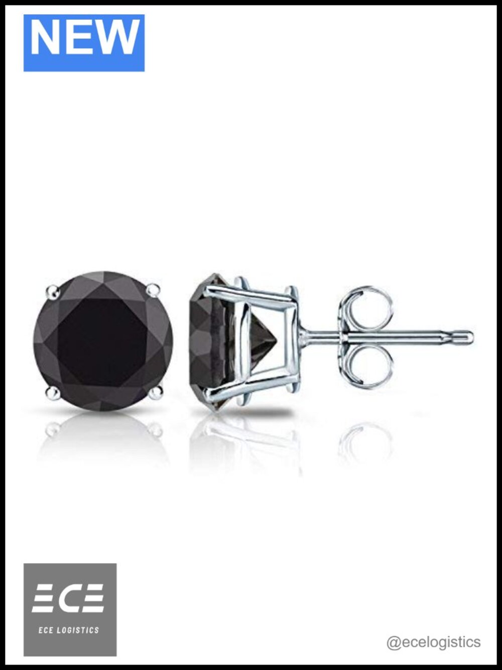 14k White Gold Black Diamond Round Stud Earrings 1.50 Carat Screw Back